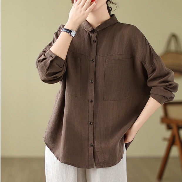 Buddha Stones Casual Plain Women's Cotton Linen Long Sleeve Shirt - Sienna - US14，UK/AU18，EU46 (2XL) - image 8