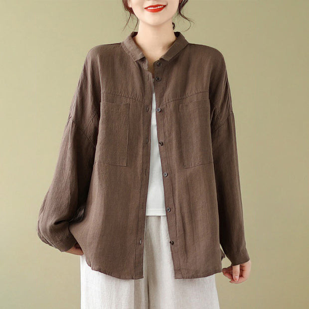 Buddha Stones Casual Plain Women's Cotton Linen Long Sleeve Shirt - image 10