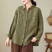 Buddha Stones Casual Plain Women's Cotton Linen Long Sleeve Shirt - DarkKhaki - US14，UK/AU18，EU46 (2XL) - image 17