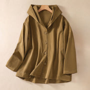 Buddha Stones Pure Color Hooded Buttons Women's Cotton Jacket With Pockets - DarkGoldenrod - US14，UK/AU18，EU46 (2XL) - image 2