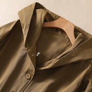 Buddha Stones Pure Color Hooded Buttons Women's Cotton Jacket With Pockets - image 6