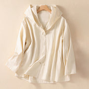 Buddha Stones Pure Color Hooded Buttons Women's Cotton Jacket With Pockets - OldLace - US14，UK/AU18，EU46 (2XL) - image 7