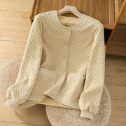 Buddha Stones Retro Plain Women's Cotton Jacket With Pockets - LemonChiffon - US12，UK/AU16，EU44 (3XL) - image 1