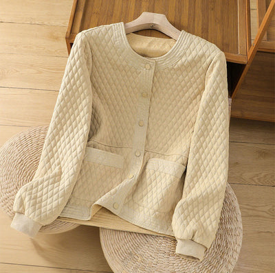 Buddha Stones Retro Plain Women's Cotton Jacket With Pockets - LemonChiffon - US12，UK/AU16，EU44 (3XL) - image 1