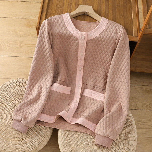 Buddha Stones Retro Plain Women's Cotton Jacket With Pockets - LightPink - US12，UK/AU16，EU44 (3XL) - image 8