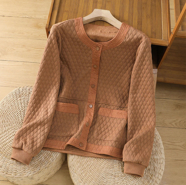 Buddha Stones Retro Plain Women's Cotton Jacket With Pockets - Chocolate - US12，UK/AU16，EU44 (3XL) - image 22