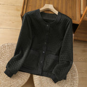 Buddha Stones Retro Plain Women's Cotton Jacket With Pockets - Black - US12，UK/AU16，EU44 (3XL) - image 15