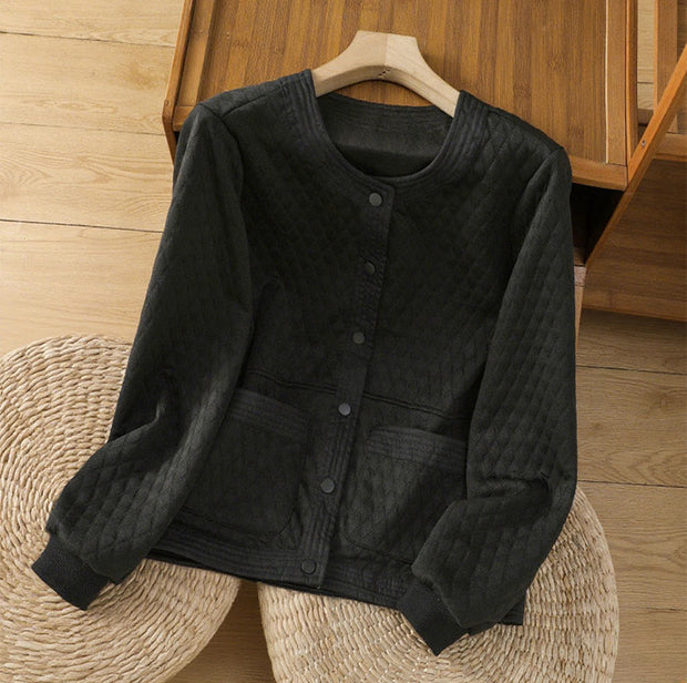 Buddha Stones Retro Plain Women's Cotton Jacket With Pockets - Black - US12，UK/AU16，EU44 (3XL) - image 15