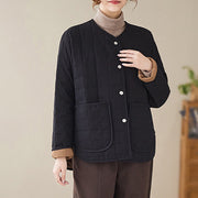 Buddha Stones Retro Plain Women's Thick Cotton Coat Jacket With Pockets - image 4