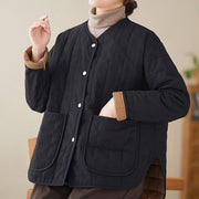 Buddha Stones Retro Plain Women's Thick Cotton Coat Jacket With Pockets - image 7