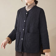 Buddha Stones Retro Plain Women's Thick Cotton Coat Jacket With Pockets - image 6