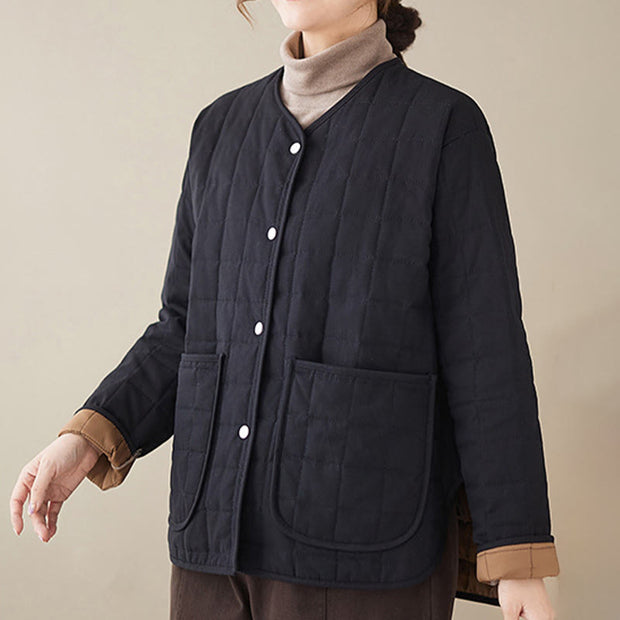 Buddha Stones Retro Plain Women's Thick Cotton Coat Jacket With Pockets - image 6