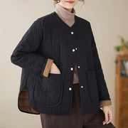 Buddha Stones Retro Plain Women's Thick Cotton Coat Jacket With Pockets - image 3