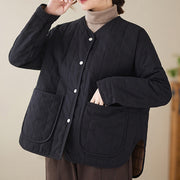 Buddha Stones Retro Plain Women's Thick Cotton Coat Jacket With Pockets - image 8