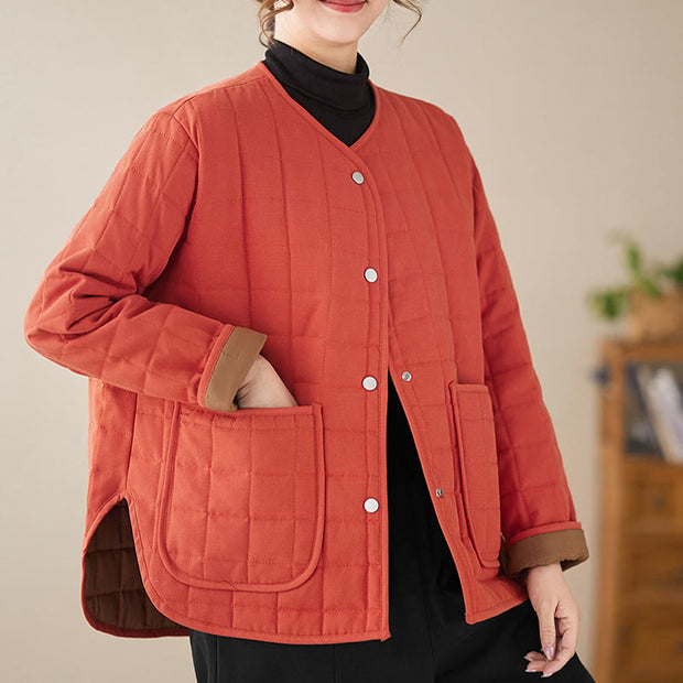 Buddha Stones Retro Plain Women's Thick Cotton Coat Jacket With Pockets - image 13