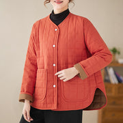 Buddha Stones Retro Plain Women's Thick Cotton Coat Jacket With Pockets - Tomato - US14，UK/AU18，EU46 (2XL) - image 9