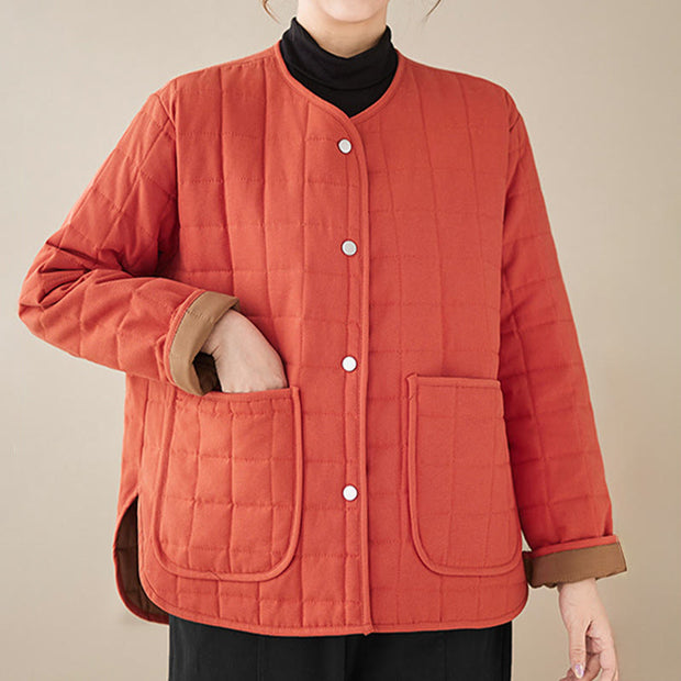 Buddha Stones Retro Plain Women's Thick Cotton Coat Jacket With Pockets - image 12