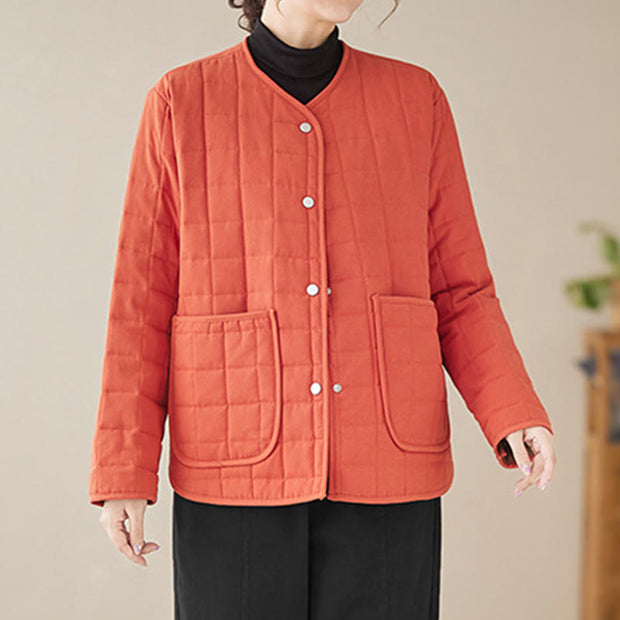 Buddha Stones Retro Plain Women's Thick Cotton Coat Jacket With Pockets - image 11