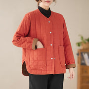 Buddha Stones Retro Plain Women's Thick Cotton Coat Jacket With Pockets - image 10
