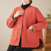 Buddha Stones Retro Plain Women's Thick Cotton Coat Jacket With Pockets - image 14
