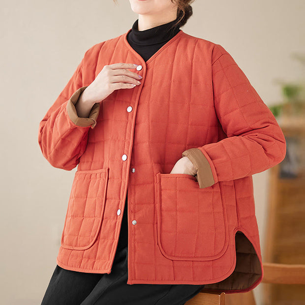 Buddha Stones Retro Plain Women's Thick Cotton Coat Jacket With Pockets - image 14