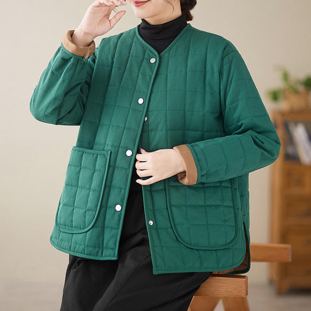 Buddha Stones Retro Plain Women's Thick Cotton Coat Jacket With Pockets - image 21