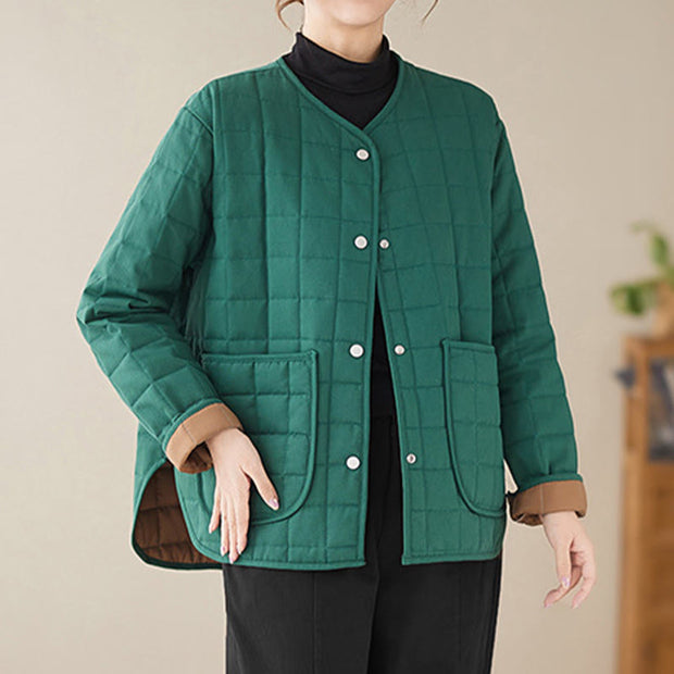 Buddha Stones Retro Plain Women's Thick Cotton Coat Jacket With Pockets - image 16