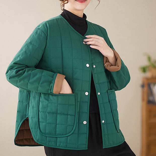 Buddha Stones Retro Plain Women's Thick Cotton Coat Jacket With Pockets - image 18