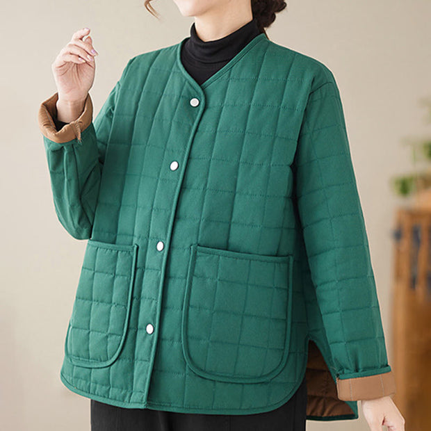 Buddha Stones Retro Plain Women's Thick Cotton Coat Jacket With Pockets - image 20