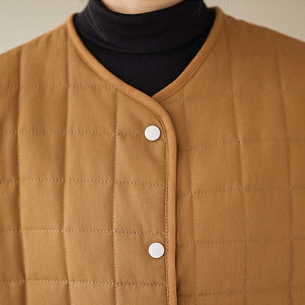 Buddha Stones Retro Plain Women's Thick Cotton Coat Jacket With Pockets - image 29