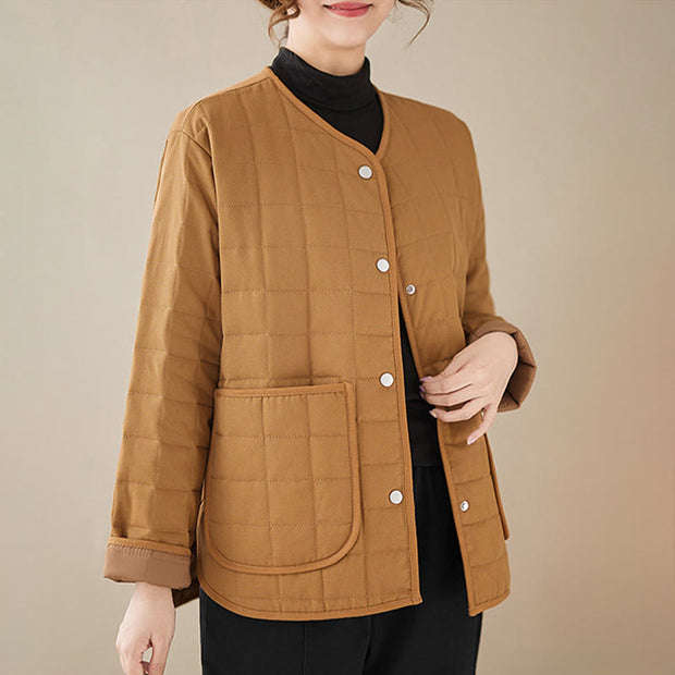 Buddha Stones Retro Plain Women's Thick Cotton Coat Jacket With Pockets - image 28