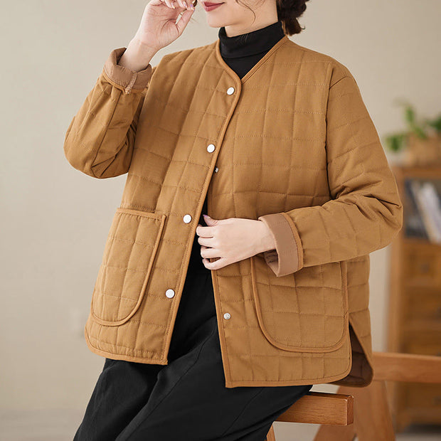 Buddha Stones Retro Plain Women's Thick Cotton Coat Jacket With Pockets - image 23
