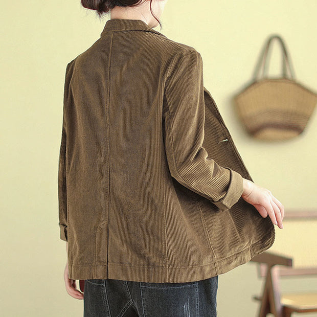Buddha Stones Retro Plain Women's Cotton Corduroy Blazer Jacket With Pockets - image 5