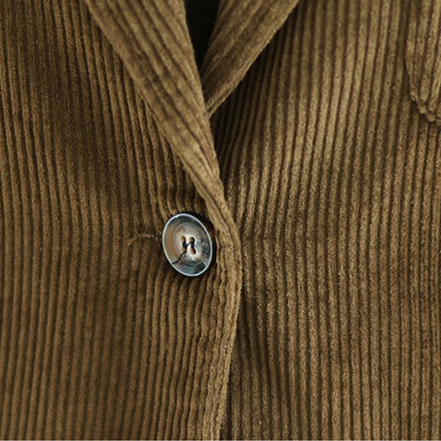 Buddha Stones Retro Plain Women's Cotton Corduroy Blazer Jacket With Pockets - image 8