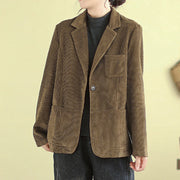 Buddha Stones Retro Plain Women's Cotton Corduroy Blazer Jacket With Pockets - image 6
