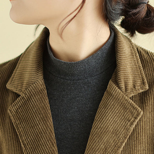 Buddha Stones Retro Plain Women's Cotton Corduroy Blazer Jacket With Pockets - image 7