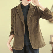 Buddha Stones Retro Plain Women's Cotton Corduroy Blazer Jacket With Pockets - image 3