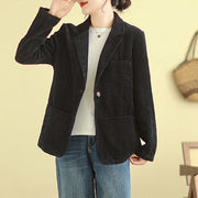 Buddha Stones Retro Plain Women's Cotton Corduroy Blazer Jacket With Pockets - image 26