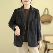 Buddha Stones Retro Plain Women's Cotton Corduroy Blazer Jacket With Pockets - DimGray - US12，UK/AU16，EU44 (2XL) - image 12