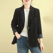 Buddha Stones Retro Plain Women's Cotton Corduroy Blazer Jacket With Pockets - Black - US12，UK/AU16，EU44 (2XL) - image 23
