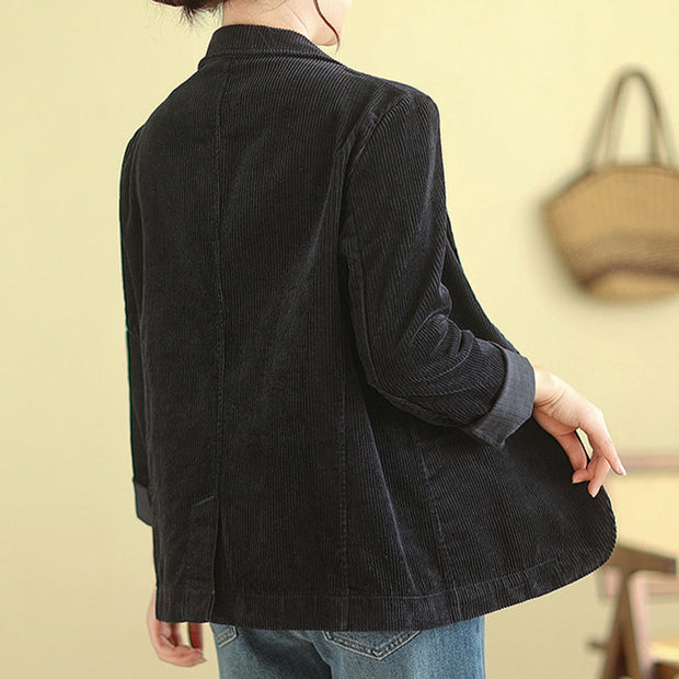 Buddha Stones Retro Plain Women's Cotton Corduroy Blazer Jacket With Pockets - image 25