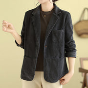 Buddha Stones Retro Plain Women's Cotton Corduroy Blazer Jacket With Pockets - image 14