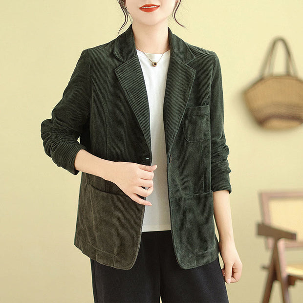 Buddha Stones Retro Plain Women's Cotton Corduroy Blazer Jacket With Pockets - image 19