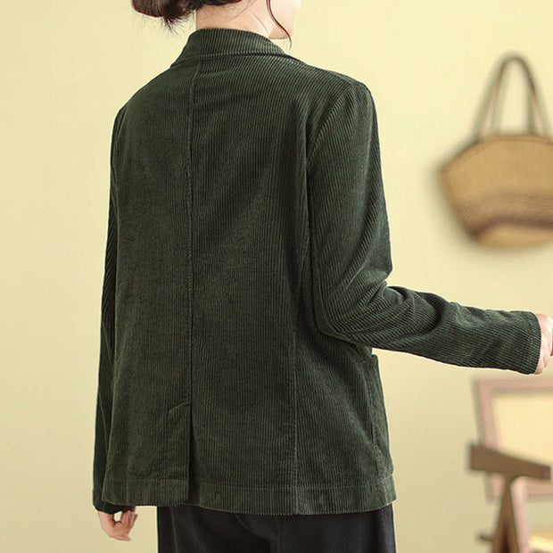 Buddha Stones Retro Plain Women's Cotton Corduroy Blazer Jacket With Pockets - image 22