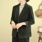 Buddha Stones Retro Plain Women's Cotton Corduroy Blazer Jacket With Pockets - image 21