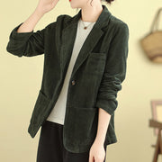 Buddha Stones Retro Plain Women's Cotton Corduroy Blazer Jacket With Pockets - DarkOliveGreen - US12，UK/AU16，EU44 (2XL) - image 18