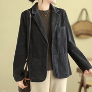 Buddha Stones Retro Plain Women's Cotton Corduroy Blazer Jacket With Pockets - image 15