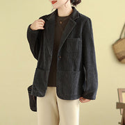 Buddha Stones Retro Plain Women's Cotton Corduroy Blazer Jacket With Pockets - image 17