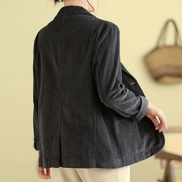 Buddha Stones Retro Plain Women's Cotton Corduroy Blazer Jacket With Pockets - image 16
