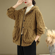 Buddha Stones Retro Rhombic Pattern Women's Acrylic Hooded Jacket With Pockets - image 4